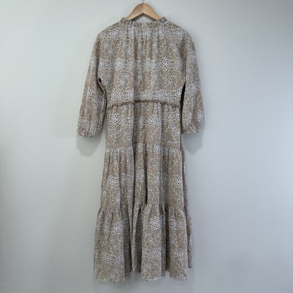 Chico’s Boho Tan White Eyelet Tiered Ruffle Midi Maxi Dress Size 1 US 8 Neutral - Picture 10 of 10